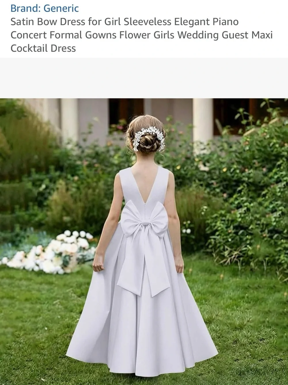 Elegant White Satin Bow Girls' Formal Dress